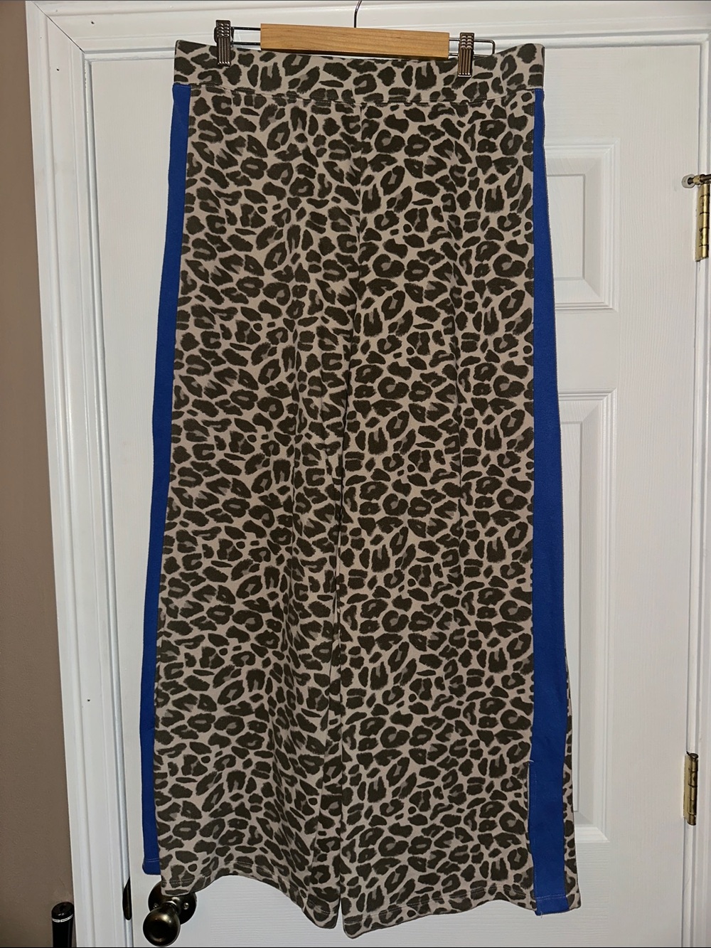 Grayson Threads Leopard Print Wide Leg Pants with Blue Side Panels